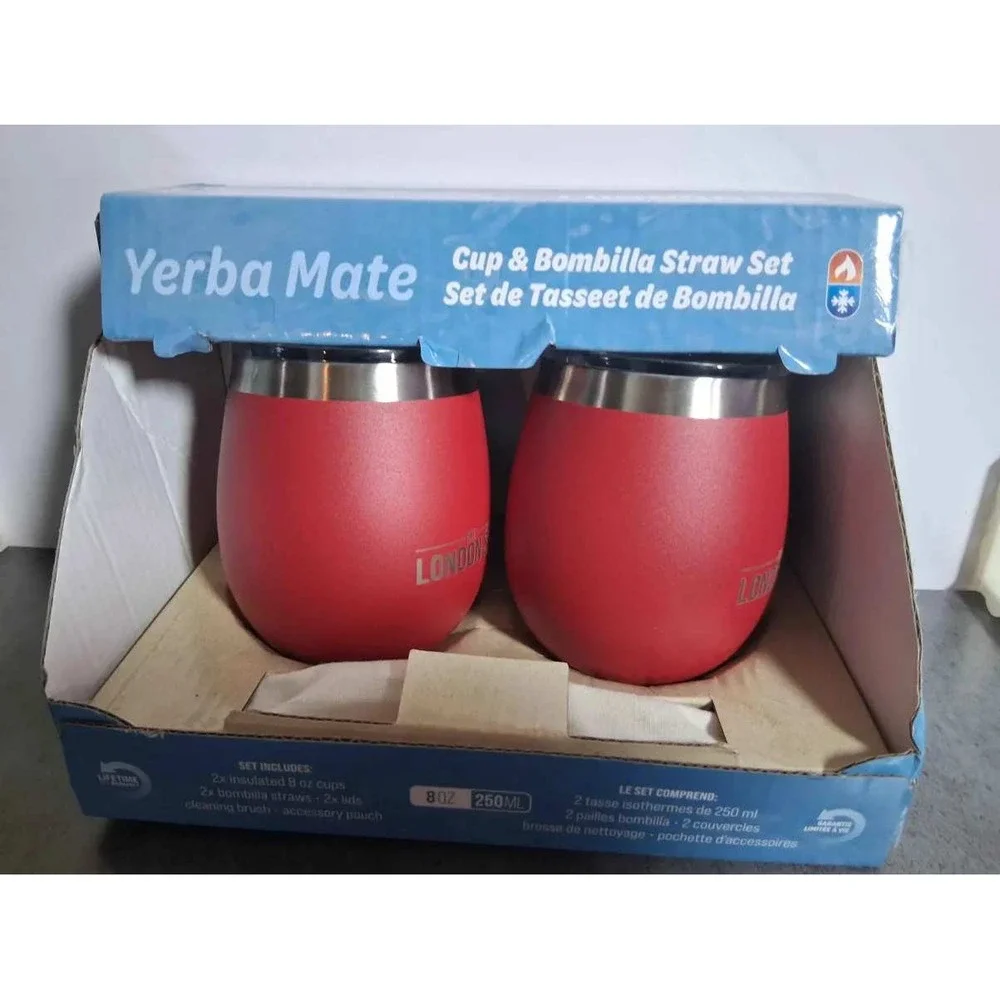 The London Sip Yerba Mate Cup and Bombilla Straw Set Red 8oz Insulated  Kit